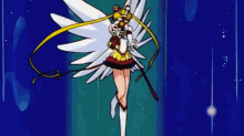 a cartoon of a girl in a sailor moon costume with wings and a sword .