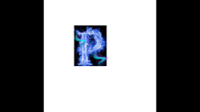 the letter p is made of blue fire and smoke .