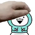 a cartoon character is being pummeled by a hand .