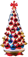 a christmas tree with red and blue ornaments and the letters a.c. on the top