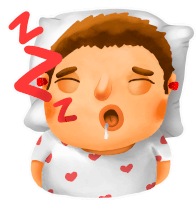 a cartoon drawing of a man sleeping with a red n on his face