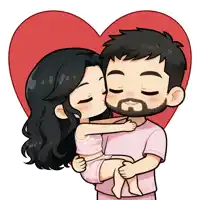 a man and a woman are kissing in front of a heart