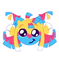 a cartoon drawing of a colorful character with a smiley face .