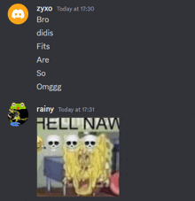 a screenshot of a discord conversation with zyxo