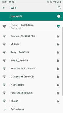 a screenshot of a phone 's wi-fi settings showing a list of connected wi-fi networks