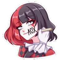 a sticker of a girl with a cigarette in her mouth that says aox