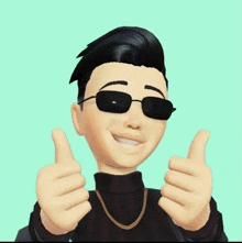 a cartoon character wearing sunglasses is giving a thumbs up sign