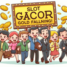 a group of business people holding a sign that says slot gacor gold falling