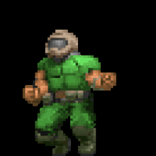 a pixel art of a doom slayer with his arms up in the air