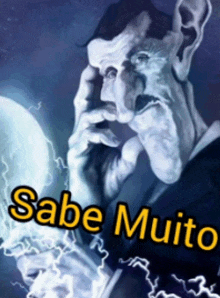 a drawing of a man with lightning and the words sabe muito on the bottom