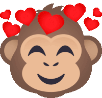 an emoji of a monkey with hearts on his head