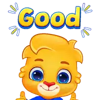 a cartoon character is giving a thumbs up and the word good is above him
