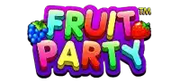 a colorful logo for fruit party with a strawberry and blueberry