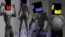 a collage of muscular men with the words " the game join the g7 team " at the top