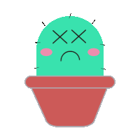 a cactus in a red pot with a sad face and crossed eyes