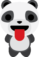 a panda bear sticking its tongue out with a smile on its face