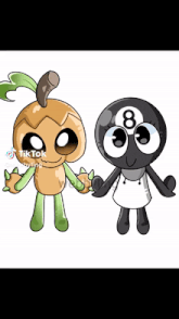 a cartoon drawing of a pumpkin and a number eight holding hands