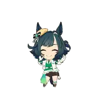 a cartoon character with green hair and a hat