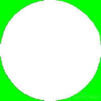 a white circle on a green screen with the word unscreen under it