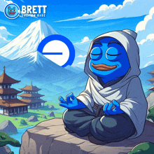 an advertisement for brett only on base features a cartoon character meditating