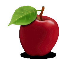 a red apple with a green leaf on the stem