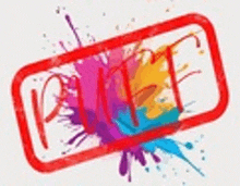 a red stamp with the word pure written on it surrounded by colorful paint splashes .