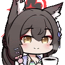 a cartoon of a girl with a cat ear holding a cup of coffee .