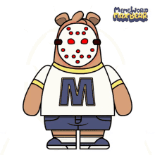 a cartoon of a teddy bear wearing a mask with red dots and the words meme world max bear on the bottom