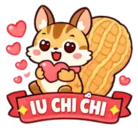 a cartoon of a squirrel holding a heart and the words iu chi chi