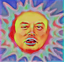 a painting of a sun with a man 's face in the center