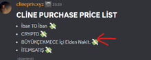 a screenshot of a cline purchase price list on a discord server