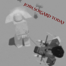 a sign that says join solgard today is above a lego figure