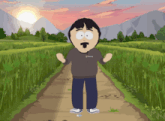 randy from south park stands on a dirt road