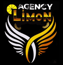 a logo for agency limon with wings and a lemon in the background