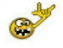 a yellow smiley face with a hand making a devil horns gesture .