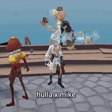 a cartoon character with the words hulla x mike on the bottom right