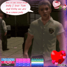 a man with a speech bubble that says hey it 's me treat from billy