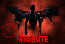 a poster with a devil and the words tribute in red