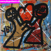 a colorful painting with the website www.ybypotlatch.nl in the upper right corner