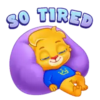 a cartoon of a cat sleeping in a chair with the words " so tired " above him