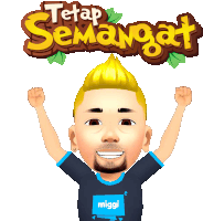 a cartoon of a man with his arms in the air under the words tetap semangat