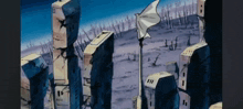 a cartoon drawing of a city with a few buildings