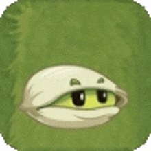 a cartoon oyster with a face on it is sitting in the grass .