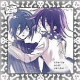 a drawing of charlie and xander with a skull and crossbones frame