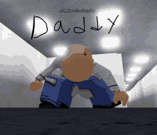 a drawing of a bald man with the word daddy written on the ceiling