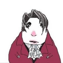 a drawing of a man wearing a red jacket and tie with a pink face .