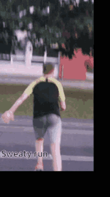 a blurred image of a person running with the words weaty run in the lower right corner