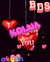 animated hearts with the words " i love you " written on them