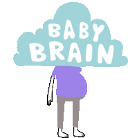 a cartoon of a pregnant woman with a baby brain cloud behind her head