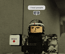 a cartoon soldier is holding a first aid kit